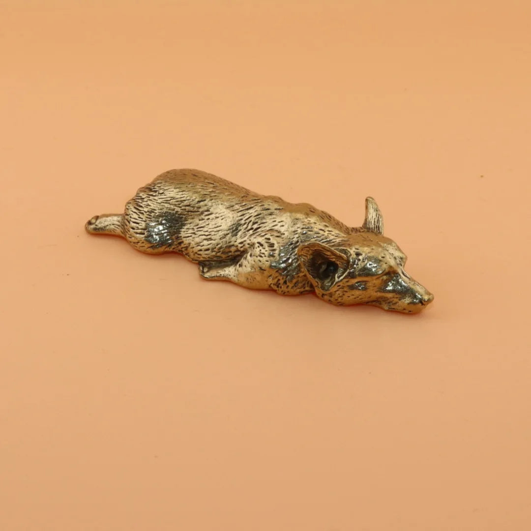 Pure Copper Welsh Corgi Puppy Miniature Figurines Dog Desktop Ornament Tea Pets