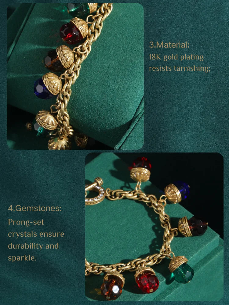 The Alchemist's Charms Multicolour Crystal Chain Bracelet 18K Gold Plated Adjustable