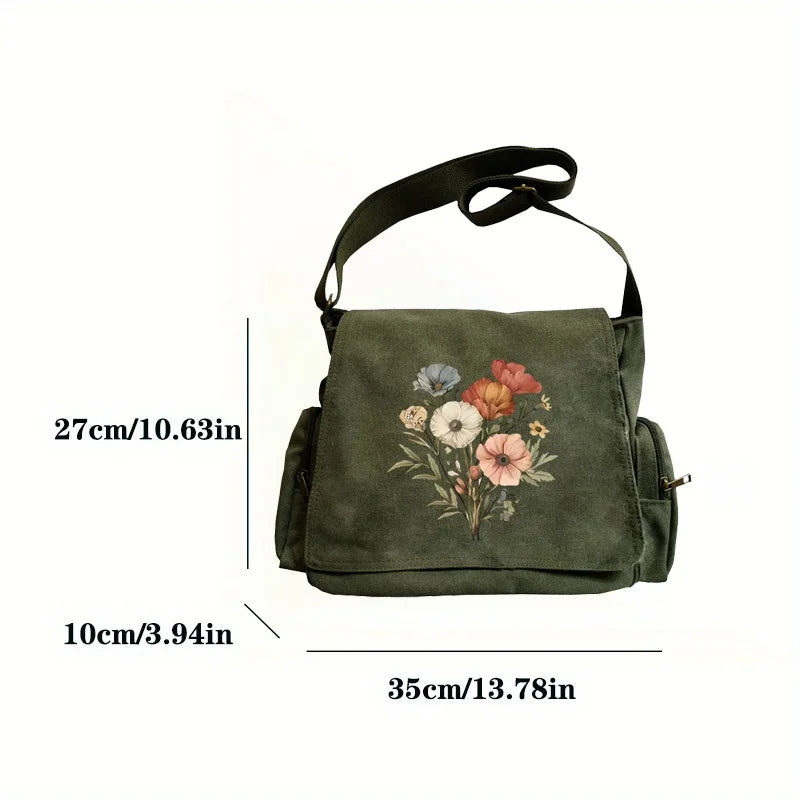 Poppies Print Canvas Shoulder Bag Crossbody Messenger Bag
