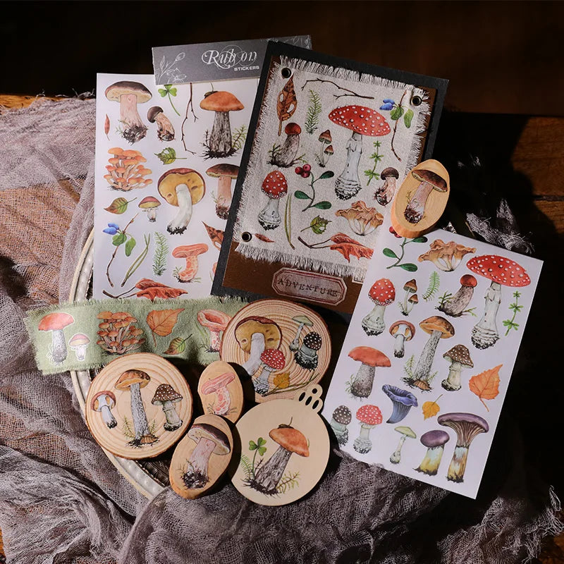 2 Sheet Vintage Mushroom RUB ON Transfer Stickers Junk Journal DIY Album Scrapbooking Craft Stickers