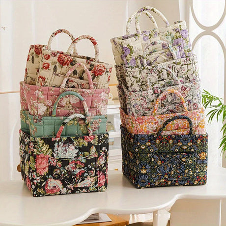 Floral Quilted Fabric Storage Bins with Handles Multi-Compartment Organiser William Morris