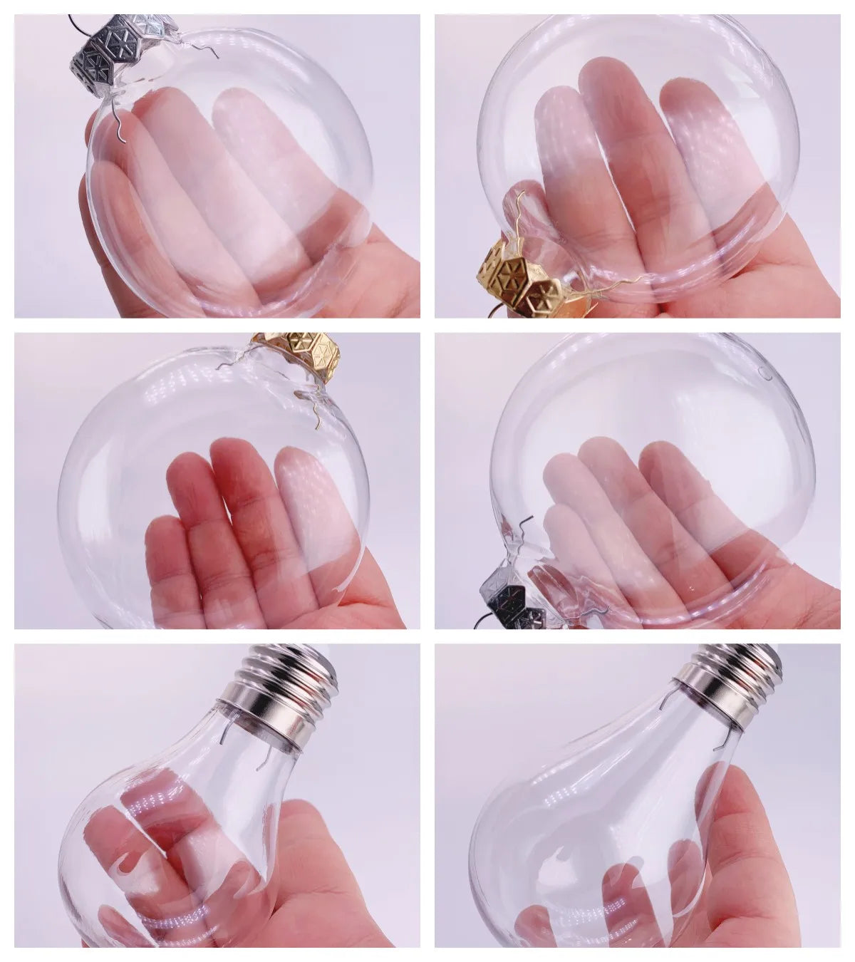 Six Shatterproof Transparent Christmas Decoration Bauble Ball Ornaments 80mm