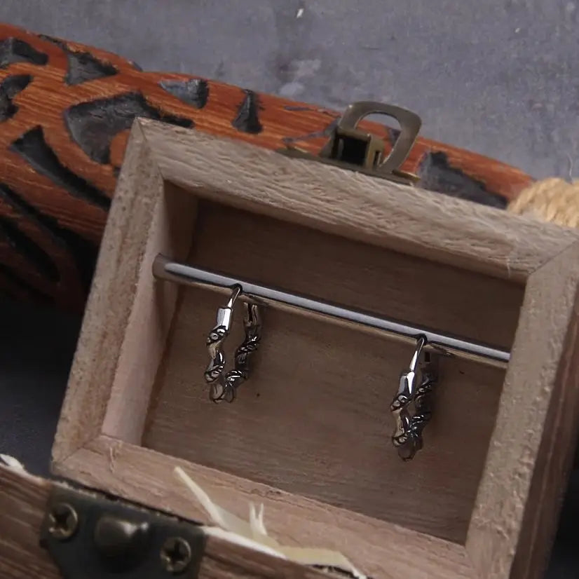 Viking Rope Stainless Steel Huggie Hoop Earrings for Men with Wooden Box