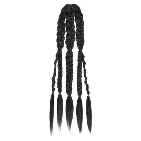 Viking Mohawk Cornrow Braided Mullet Wig Synthetic Thick 5 Braids with Metal Rings for Cosplay