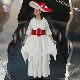 Victorian Mushroom Fairy Costume Hat Cinch Belt Dress Cosplay Halloween Adult Book Week Costume