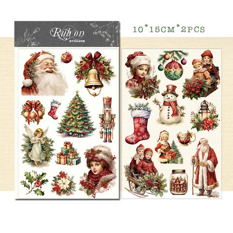 Vintage Christmas Snowman RUB ON Transfer Stickers Junk Journal Mushroom DIY Scrapbooking Craft