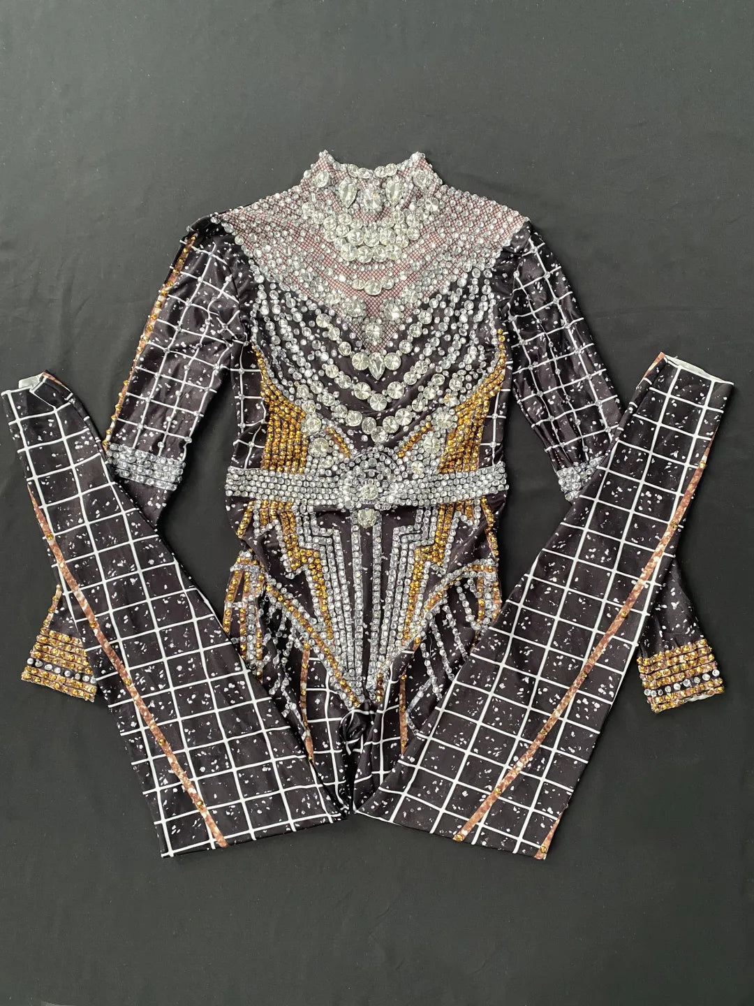 Shining Bedazzled Bodycon Bodysuit Showgirl Performance Costumes