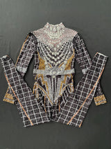 Shining Bedazzled Bodycon Bodysuit Showgirl Performance Costumes