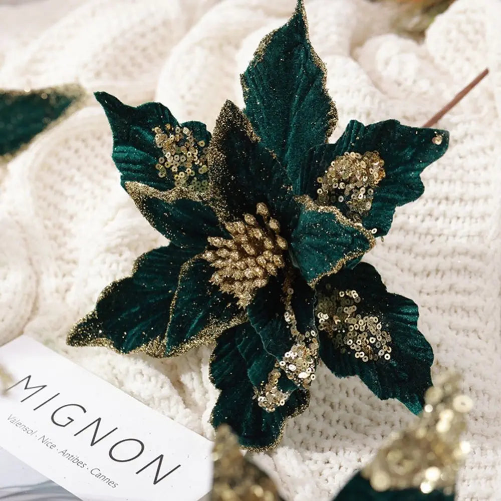 28cm Hanging Glitter Xmas Flower Christmas Decoration