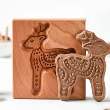 Easter Christmas Wooden Cookie Mould Gingerbread Embossing Stamp Baking Tools
