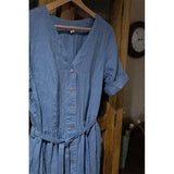 Roslyn's Cotton Linen Summer Dress Short Sleeve Button Up With Pockets And Belt