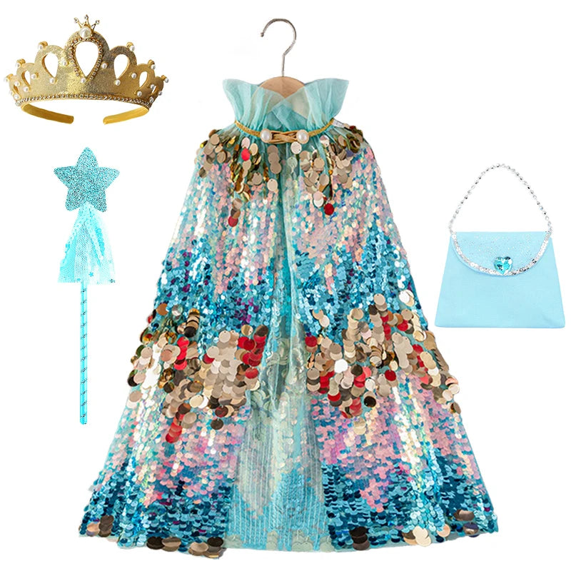 Shiny Rainbow Sequin Cloak Halloween Children's Dress Up Cape