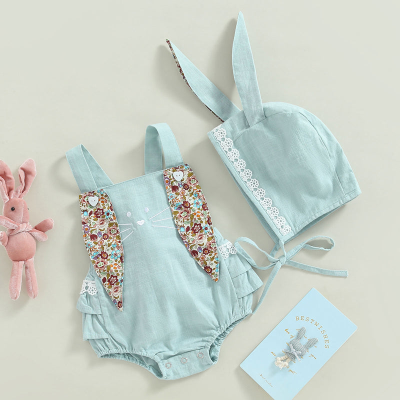 Baby Bunny Romper Rabbit Ears Overalls Bodysuit Playsuits Easter Day Outfit Costume with Hat