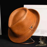Genuine Leather Cowhide Short Brim Black/Brown Hat