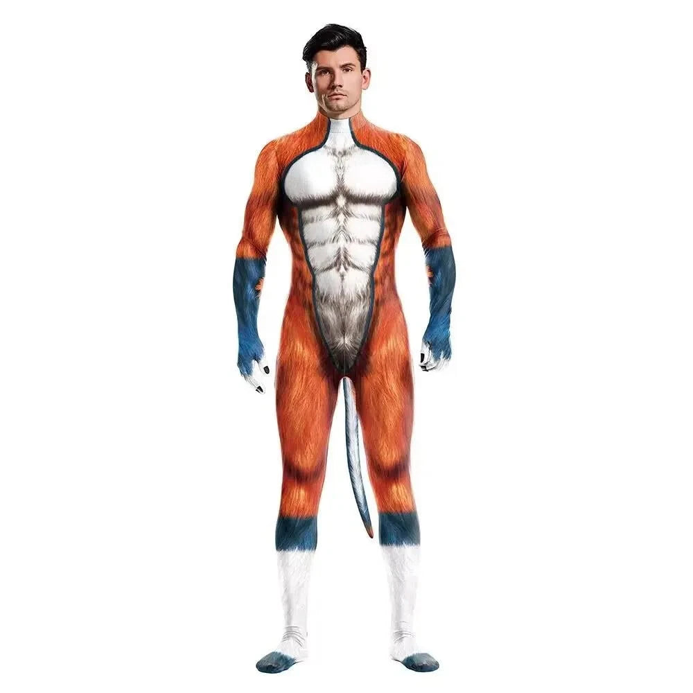 Animal Cosplay Carnival Costume Adults Bodysuit Unisex with Paws and Tail