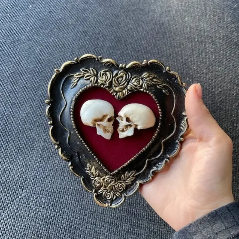 Framed Miniature Lover Skulls Resin Dark Academia Wall Art