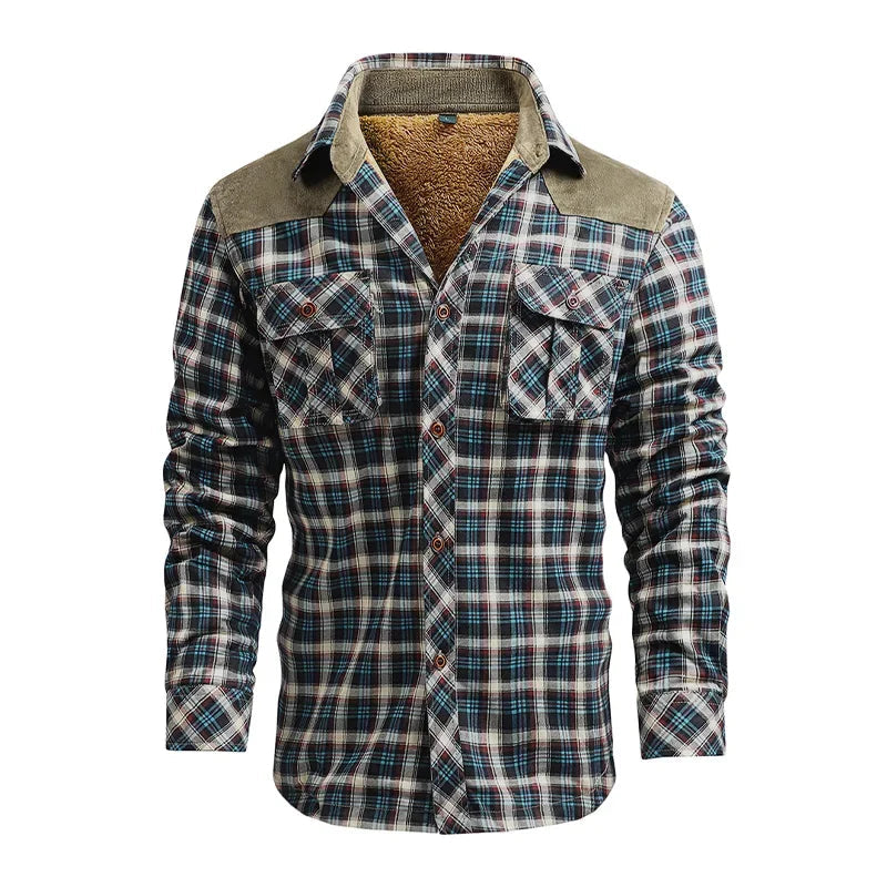 Woodsman Cotton Plaid Jacket Warm Winter Corduroy Patchwork Shirts Fleece Lined