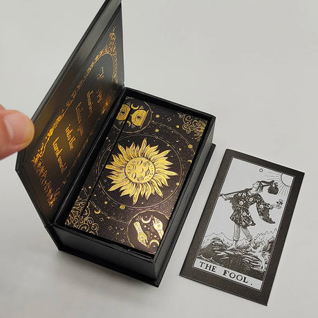 Gold Foil Divination Tarot Cards Set With Wooden Card Stand Box Gift Set