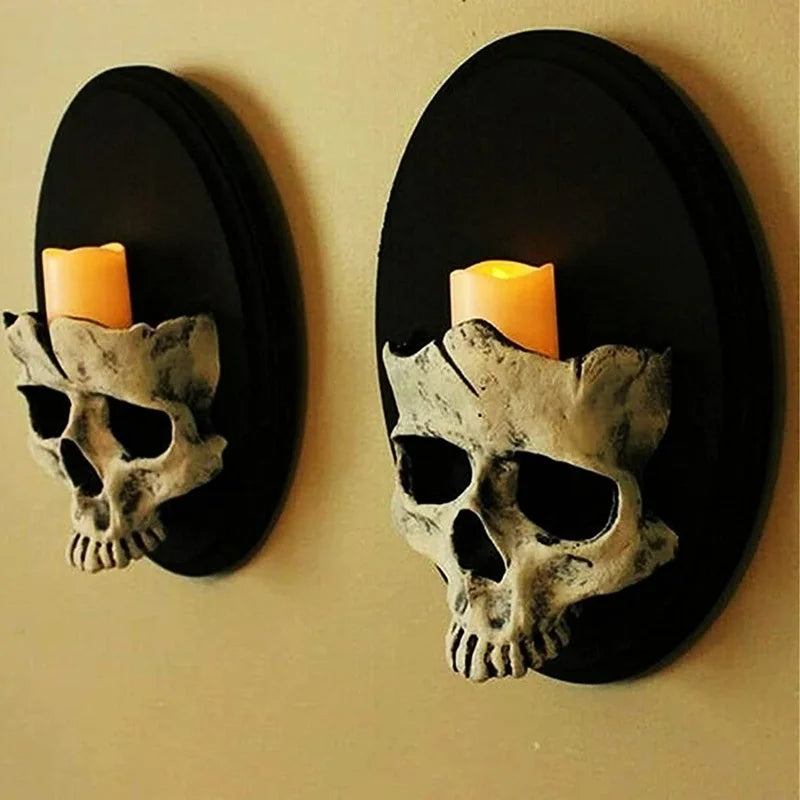 Skull Head Candle Holder Halloween Decor Wall Mounted Candle Sconce