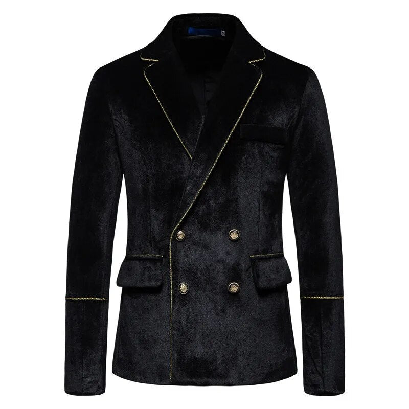 Plush Velvet Suit Two-piece Mens Party Suits Double Breasted Tuxedo Blazers & Pants