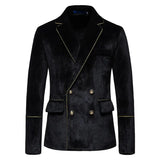 Plush Velvet Suit Two-piece Mens Party Suits Double Breasted Tuxedo Blazers & Pants