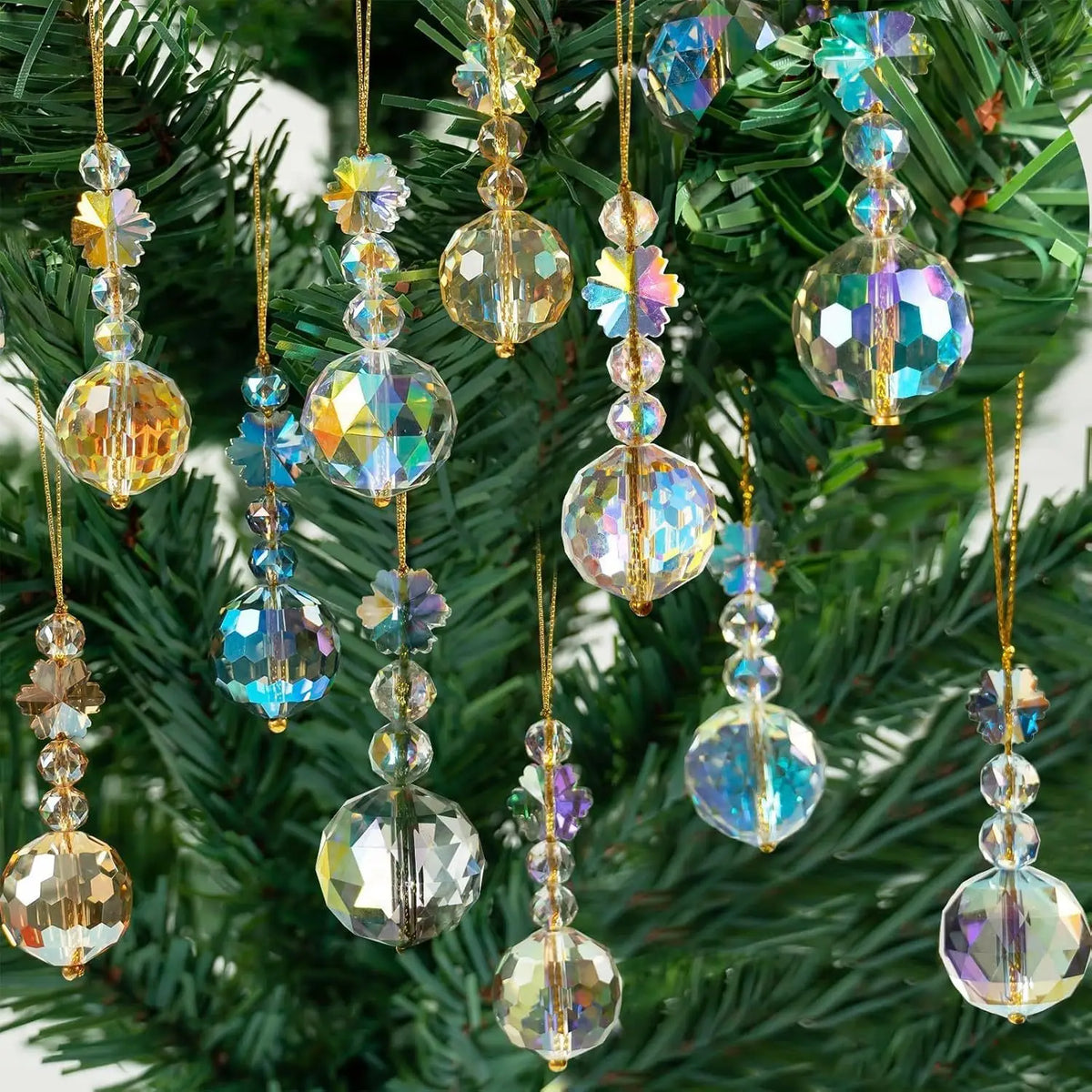 Set of Twelve K9 Crystal Prism Ball Christmas Tree  Ornaments