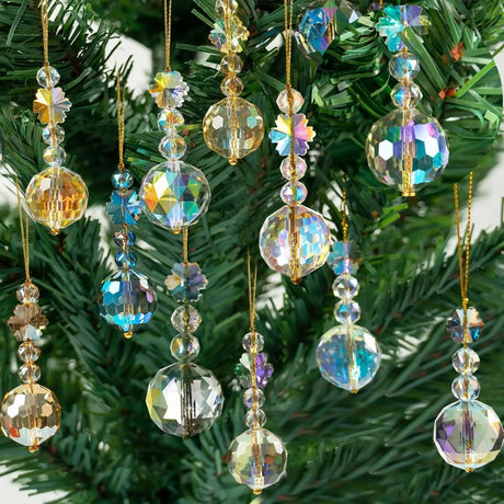Set of Twelve K9 Crystal Prism Ball Christmas Tree  Ornaments