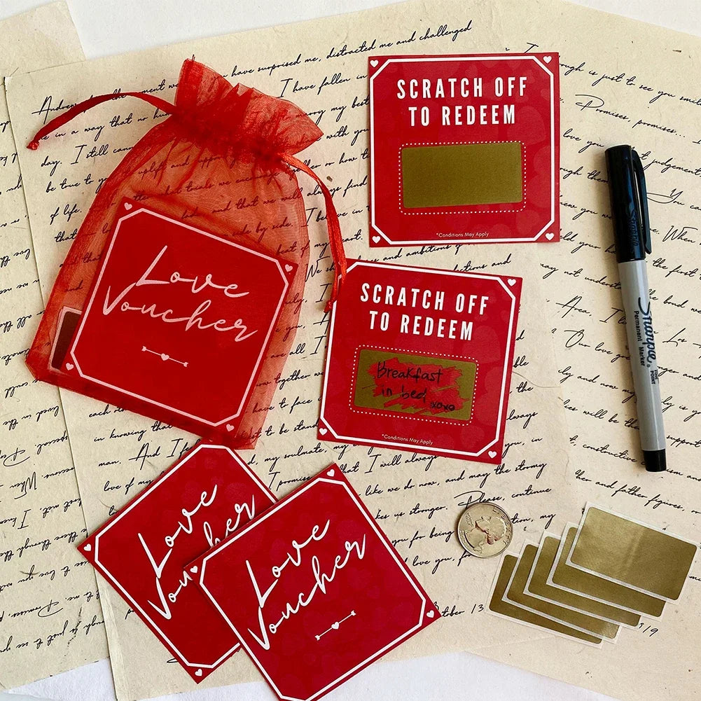 Love Vouchers Five DIY Scratchies Scratch Off Stickers Gifts Cards