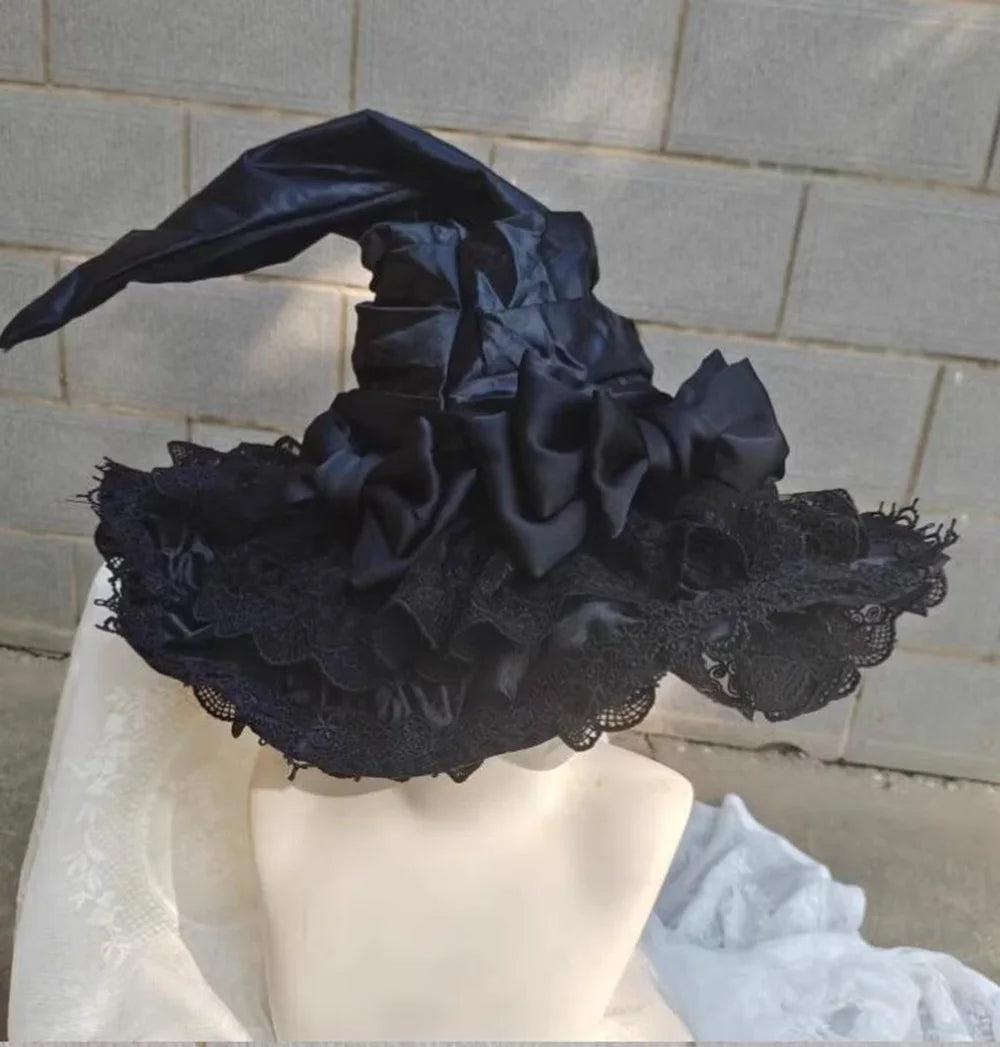 Handmade Salam Witch Hats with Ribbon Bow Gothic Lolita Cosplay Costume Accessories Halloween Hat