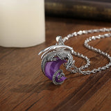 Dragon Crescent Moon Natural Amethyst Crystal Necklace Pendant