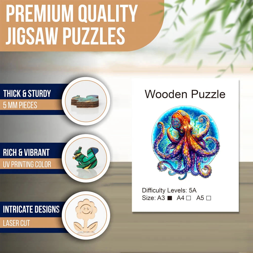 Giant Octopus Round Wooden Jigsaw Puzzle