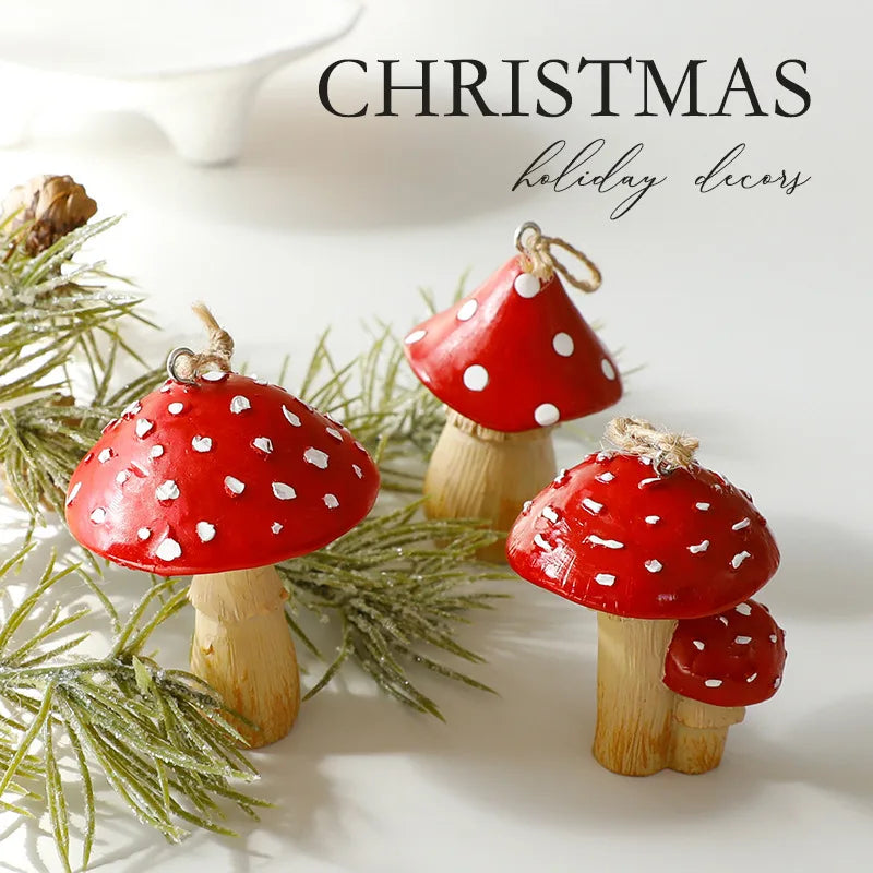 1/3Pcs Red Mushroom Christmas Tree Hanging Ornaments