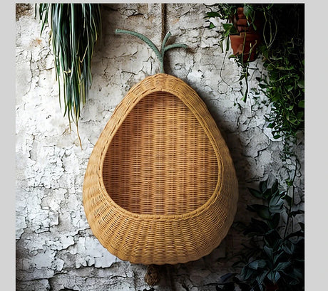 Handwoven Fruit Shape Wall Basket Apple Pear Wall-Mounted Storage Childrens Room Decor