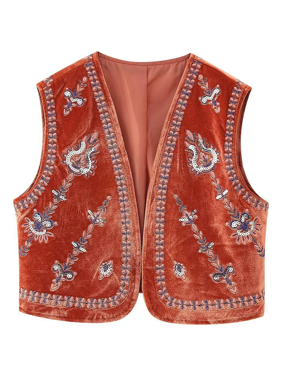 Janet's Floral Embroidered Velvet Vest Waistcoat