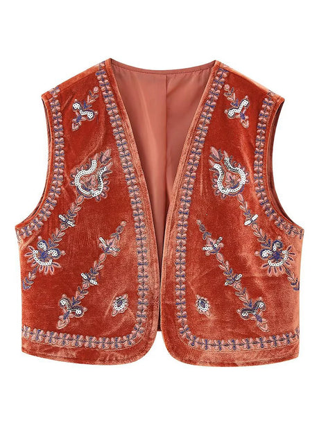 Janet's Floral Embroidered Velvet Vest Waistcoat