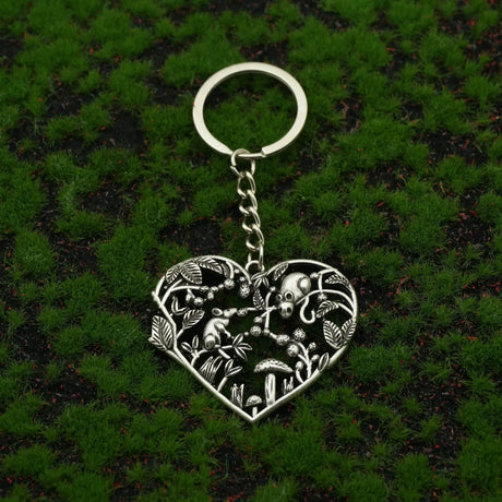 Forest Love Heart Mushroom And Mouse Keyring