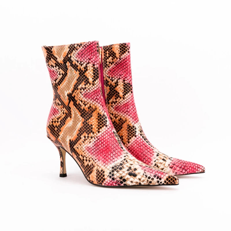 Sssseriously Ssssasssy Sssshort Boots Black Red Snake Ankle Boots