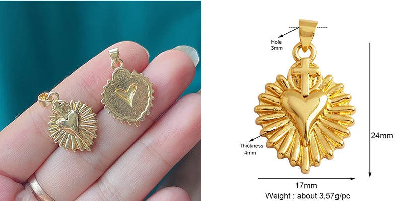 Red and Gold Sacred Heart Charms 18K Gold Plated for Jewellery Making