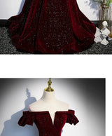 Lady Eloise's Wine Red Velvet Evening Gown Custom Made Formal Dress