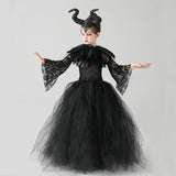 Girls Maleficent Black Tutu Halloween Costume with Feather Shawl