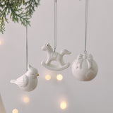 White Ceramic Christmas Tree Ornaments Snowman Reindeer Xmas Hanging Decor