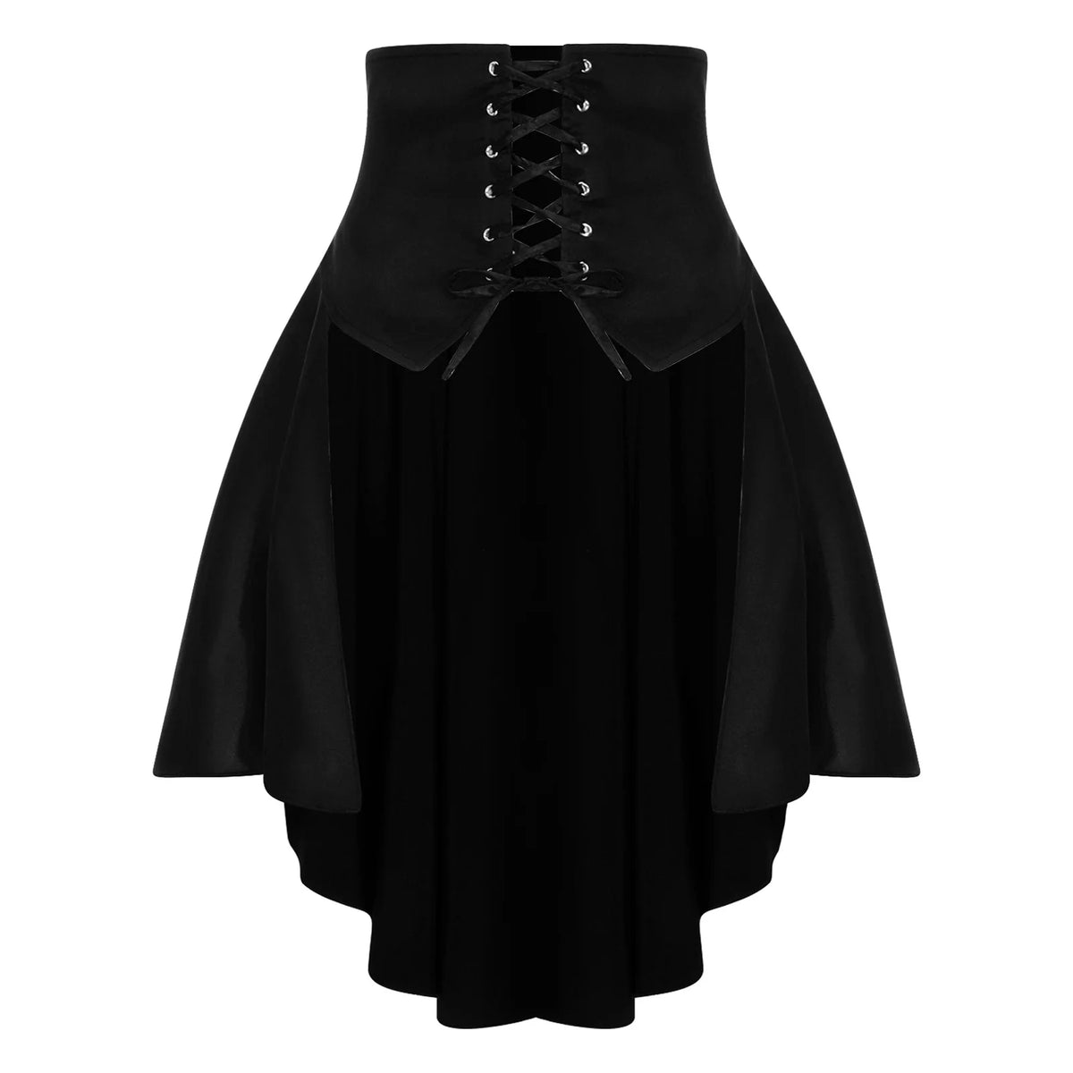 Gothic Steampunk Satiny Pirate Skirt Front Lace-up Tiered Irregular Hem Skirt Waist Belt Medieval Costume