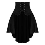 Gothic Steampunk Satiny Pirate Skirt Front Lace-up Tiered Irregular Hem Skirt Waist Belt Medieval Costume