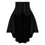 Gothic Steampunk Satiny Pirate Skirt Front Lace-up Tiered Irregular Hem Skirt Waist Belt Medieval Costume