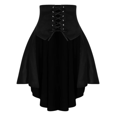 Gothic Steampunk Satiny Pirate Skirt Front Lace-up Tiered Irregular Hem Skirt Waist Belt Medieval Costume