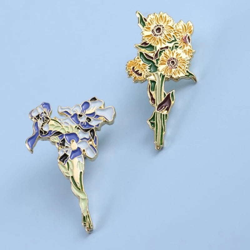 Van Gogh Sunflower Iris Brooch Enamel Pins