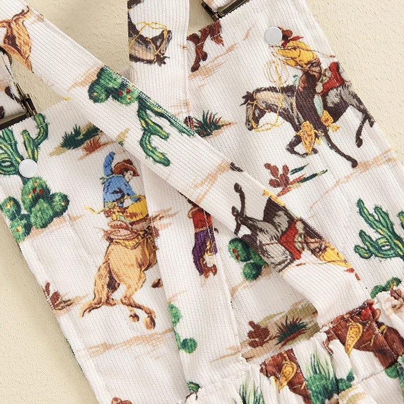 Cowboy Print Corduroy Overalls Baby Girl Summer Romper Toddler Clothes