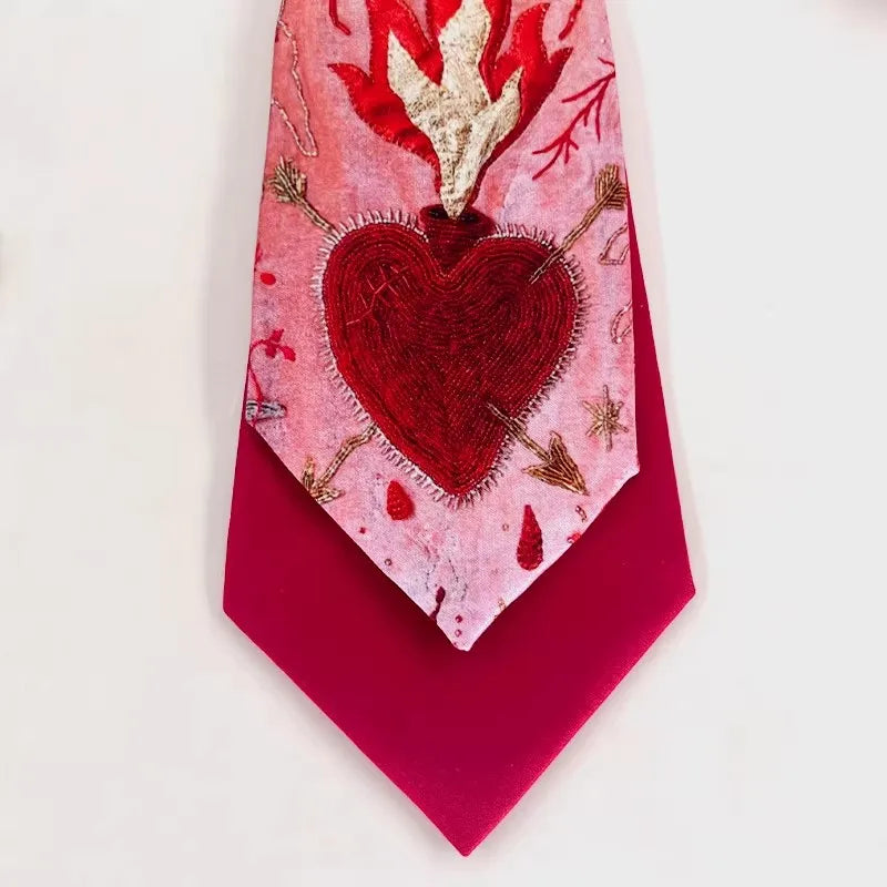Sacred Heart Necktie Men Women Double Layer Red Knot-free Ties For Shirt Boy Girls Performance