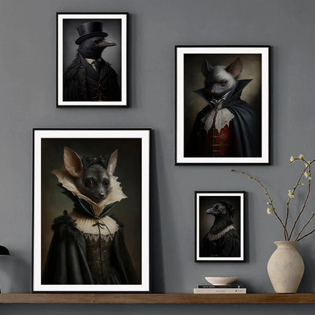 Dark Academia Gothic Art Animal Portrait Poster Prints