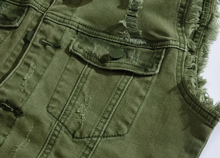 Woodsman Ripped Denim Vests Jackets